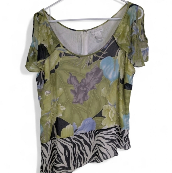 💚3 For $15💚 Soft Surroundings Blouse Women's Large Green 100% Silk Floral - Picture 1 of 4